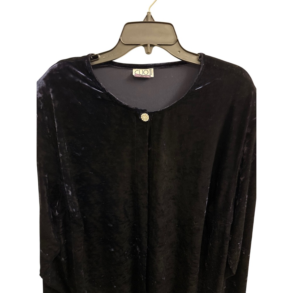 Cardigan Velvet Whimsigoth Clio II Women 3X Navy Blue Rhinestone Button Vintage